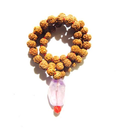 Rudraksha Mala with Amethyst Pendant