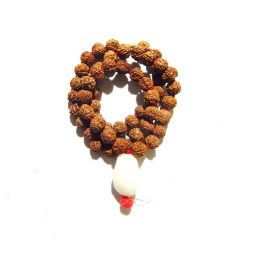 Rudraksha Mala with White Agate Pendant
