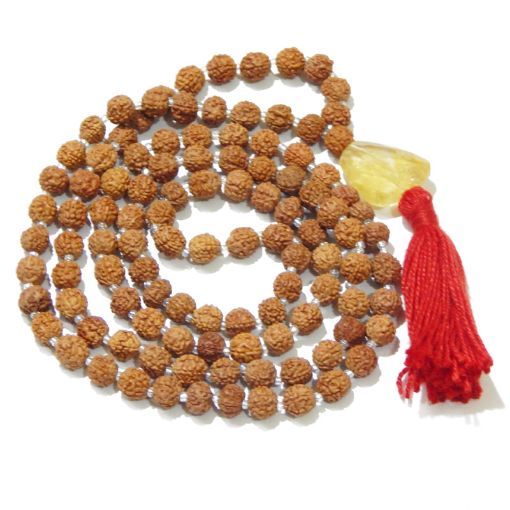 Rudraksha Mala with Citrine Faceted Tumble Pendant