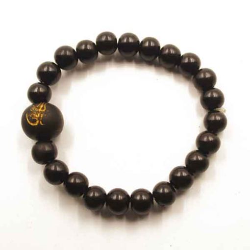Picture of Ebony Wood Beads Bracelet With Carved Aum & Shiva Trident