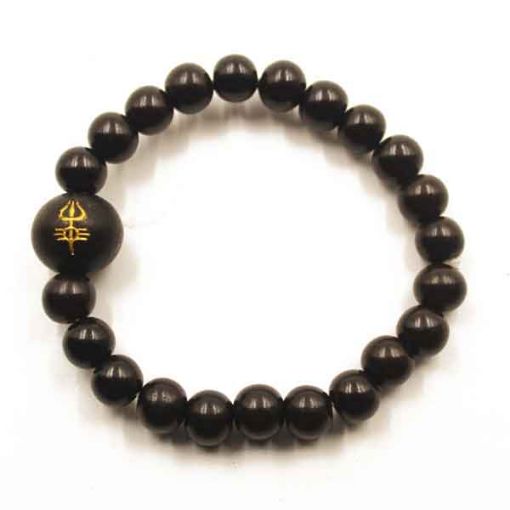 Picture of Ebony Wood Beads Bracelet With Carved Shiva Trident